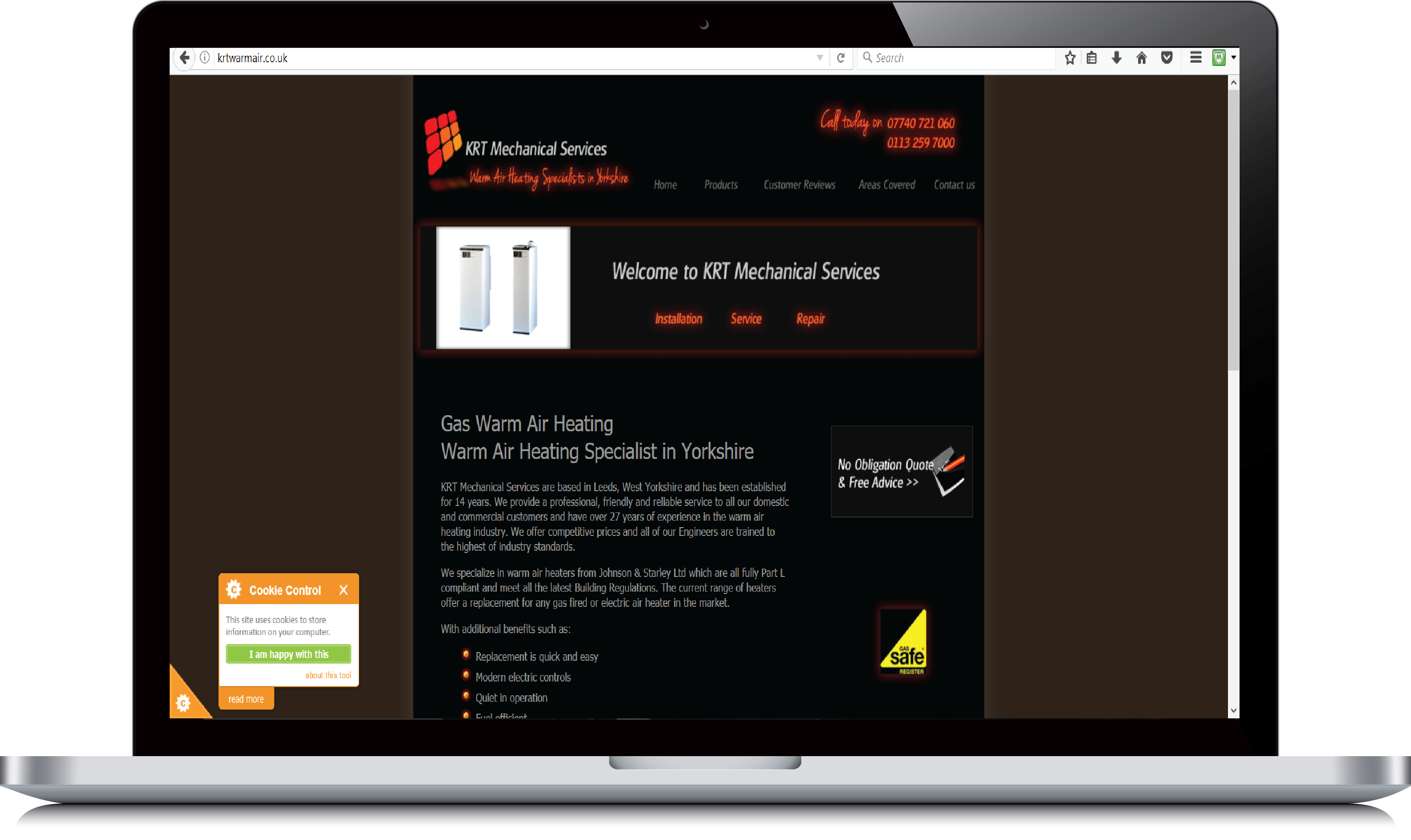 KRT Mechanical Services website example view